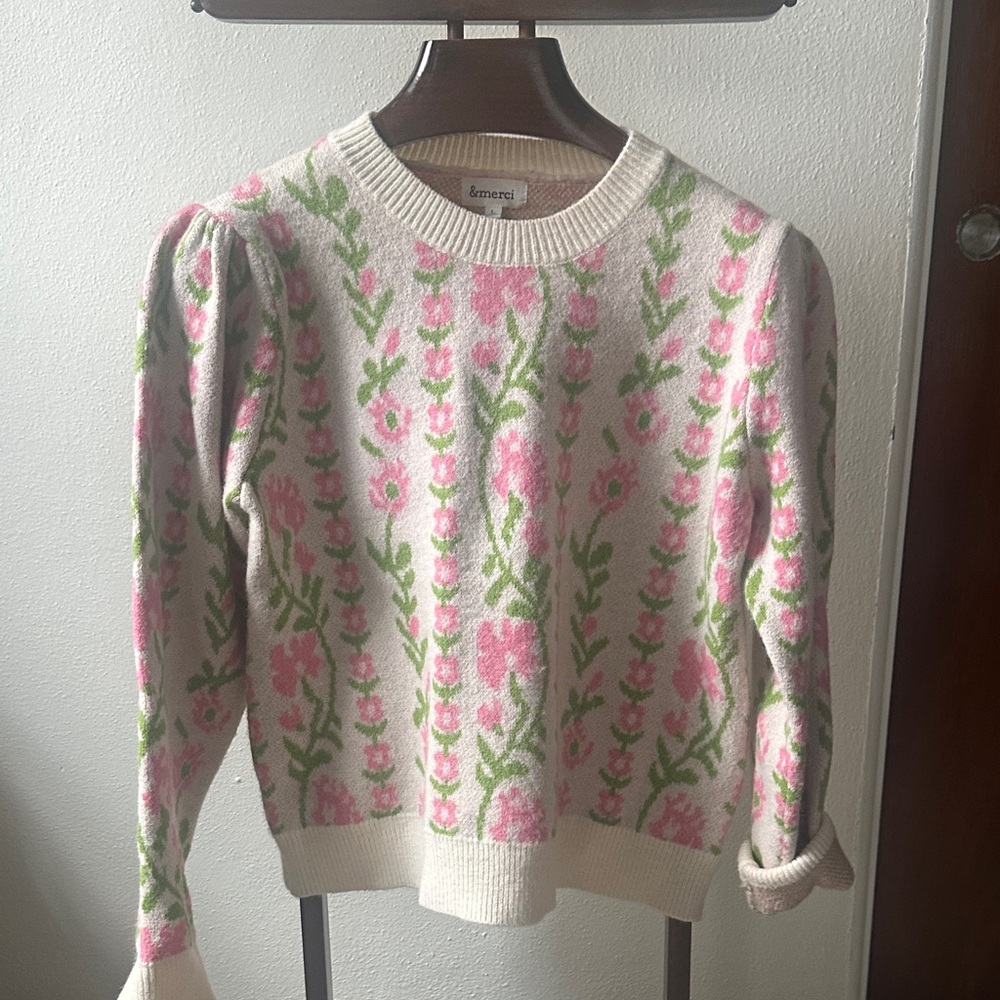 Floral Knit Sweater - Pink and Green